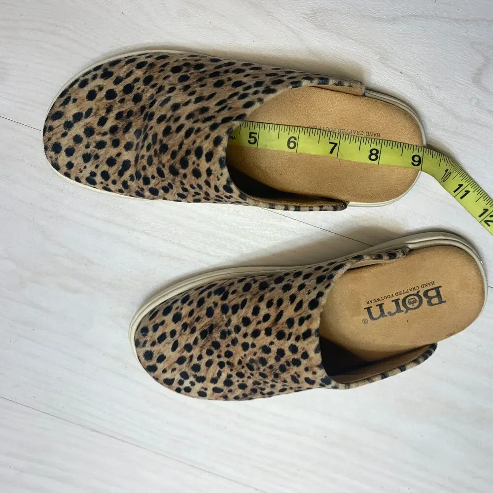 Born‎ Zen Mules Women's Size 5M Brown Cheetah Print Fierce Slip On Shoes